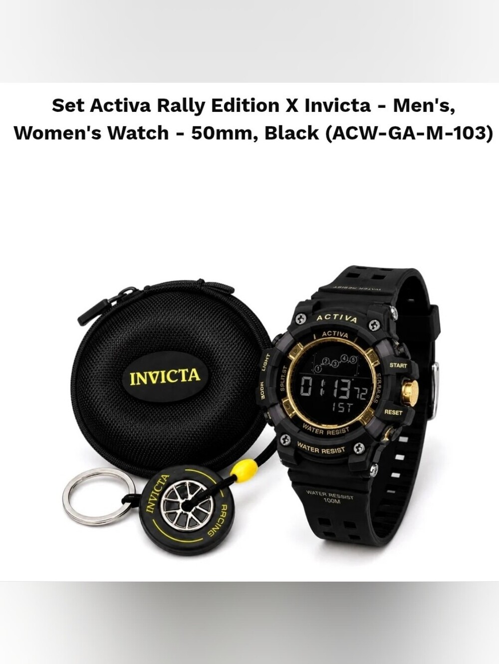 Bundle Black Gold Activa Digital Sport Watch Invicta Travel Case & Tire Keychain